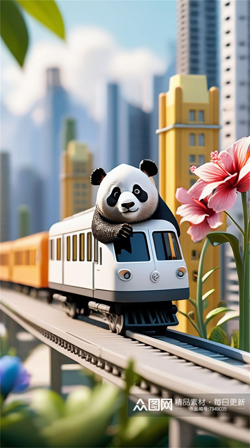 数字艺术玩具模型创意插画插图海报背景火车素材