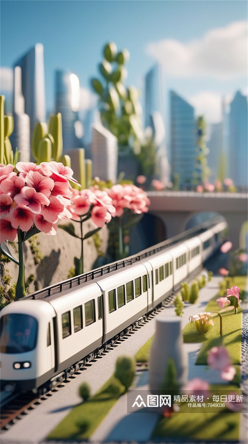 数字艺术玩具模型创意插画插图海报背景火车素材