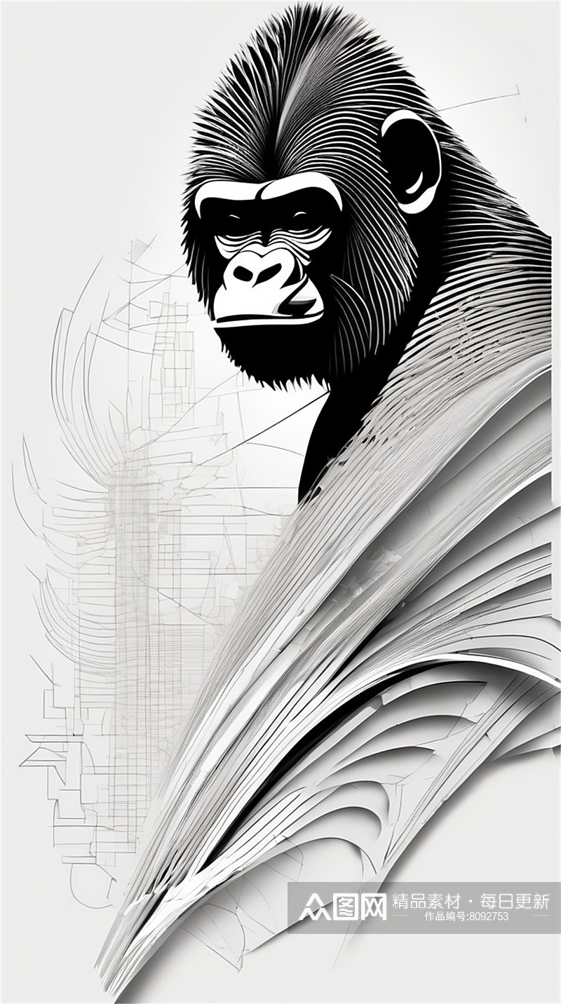 数字艺术线稿画动物头像动物插图版画素材