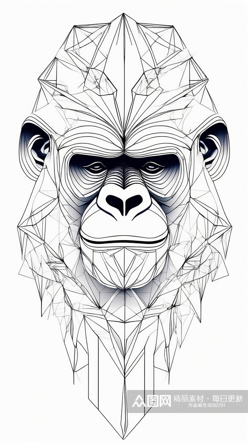 数字艺术线稿画动物头像动物插图版画素材