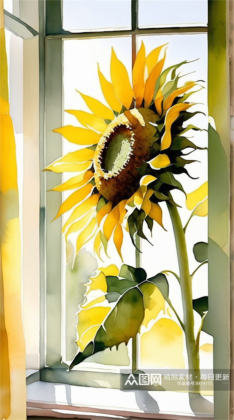 数字艺术水彩插画插图太阳花向日葵插画素材