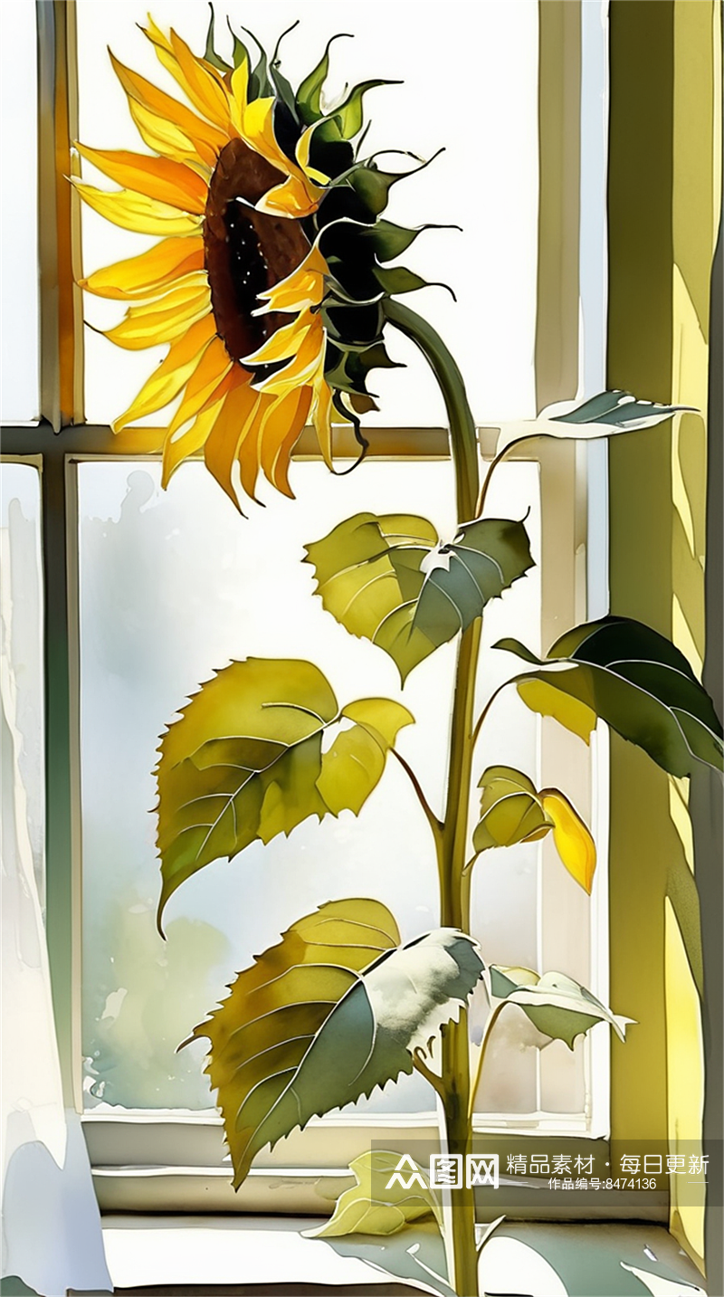 数字艺术水彩插画插图太阳花向日葵插画插图素材