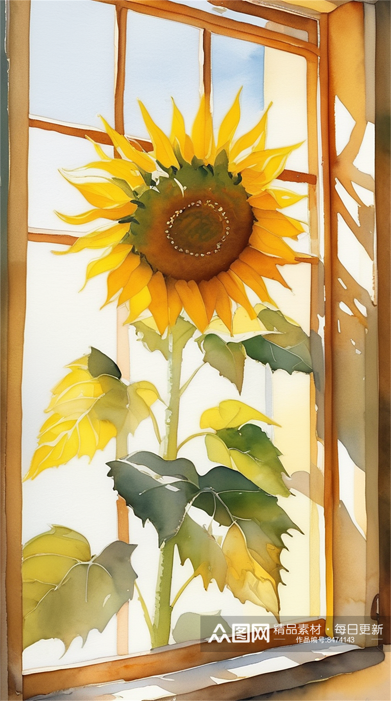 数字艺术水彩插画插图太阳花向日葵插画素材