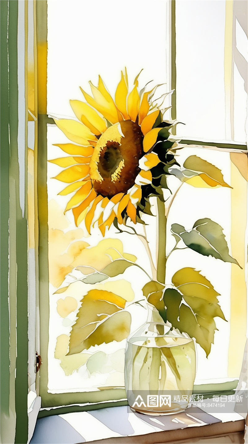 数字艺术水彩插画插图太阳花向日葵装饰画素材