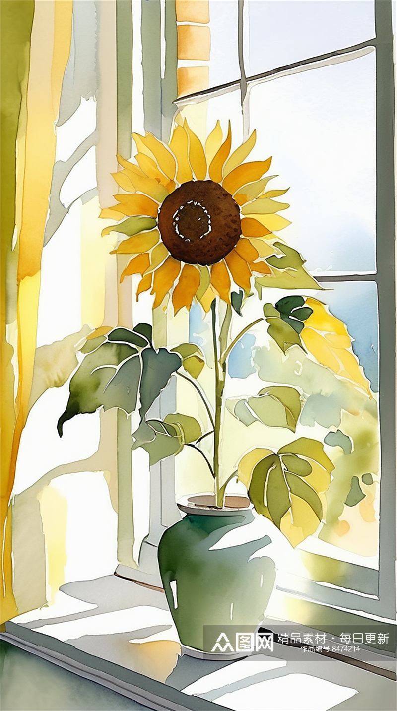 数字艺术水彩插画插图太阳花向日葵素材素材