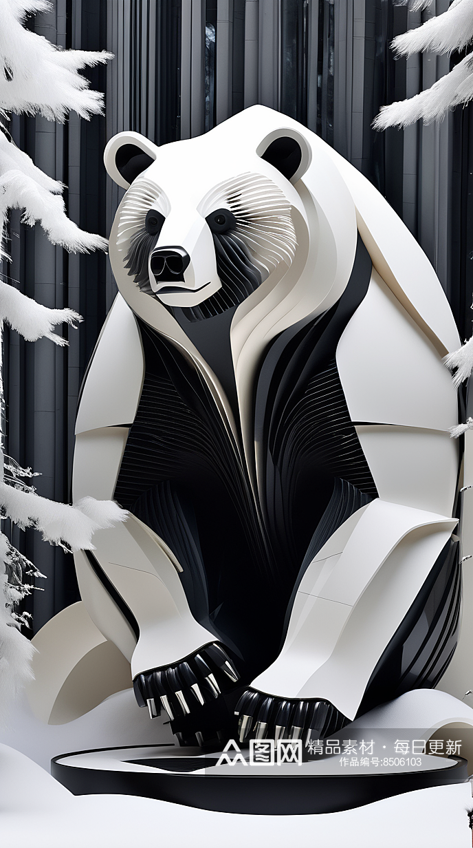 数字艺术剪纸动物创意插画黑白插图素材