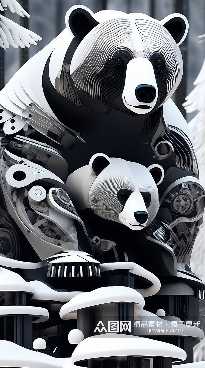 数字艺术剪纸动物创意插画黑白插图素材