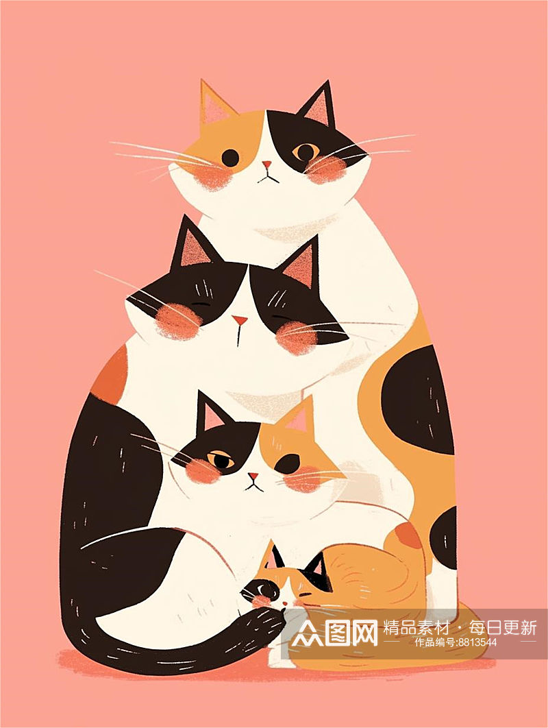 数字艺术猫咪装饰画扁平手绘风卡通猫素材素材