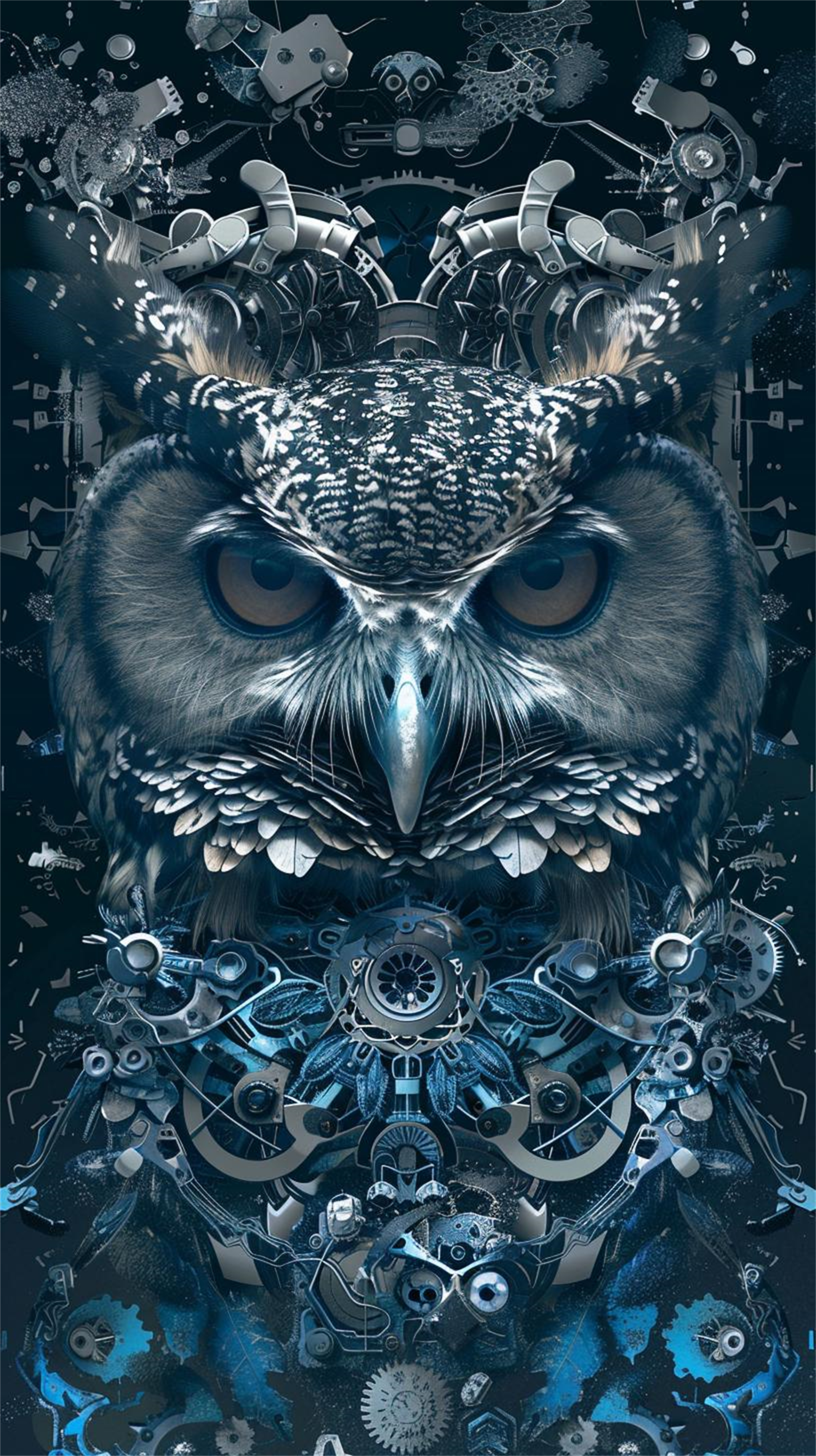 数字艺术机械拼装猫头鹰朋克风装饰画素材