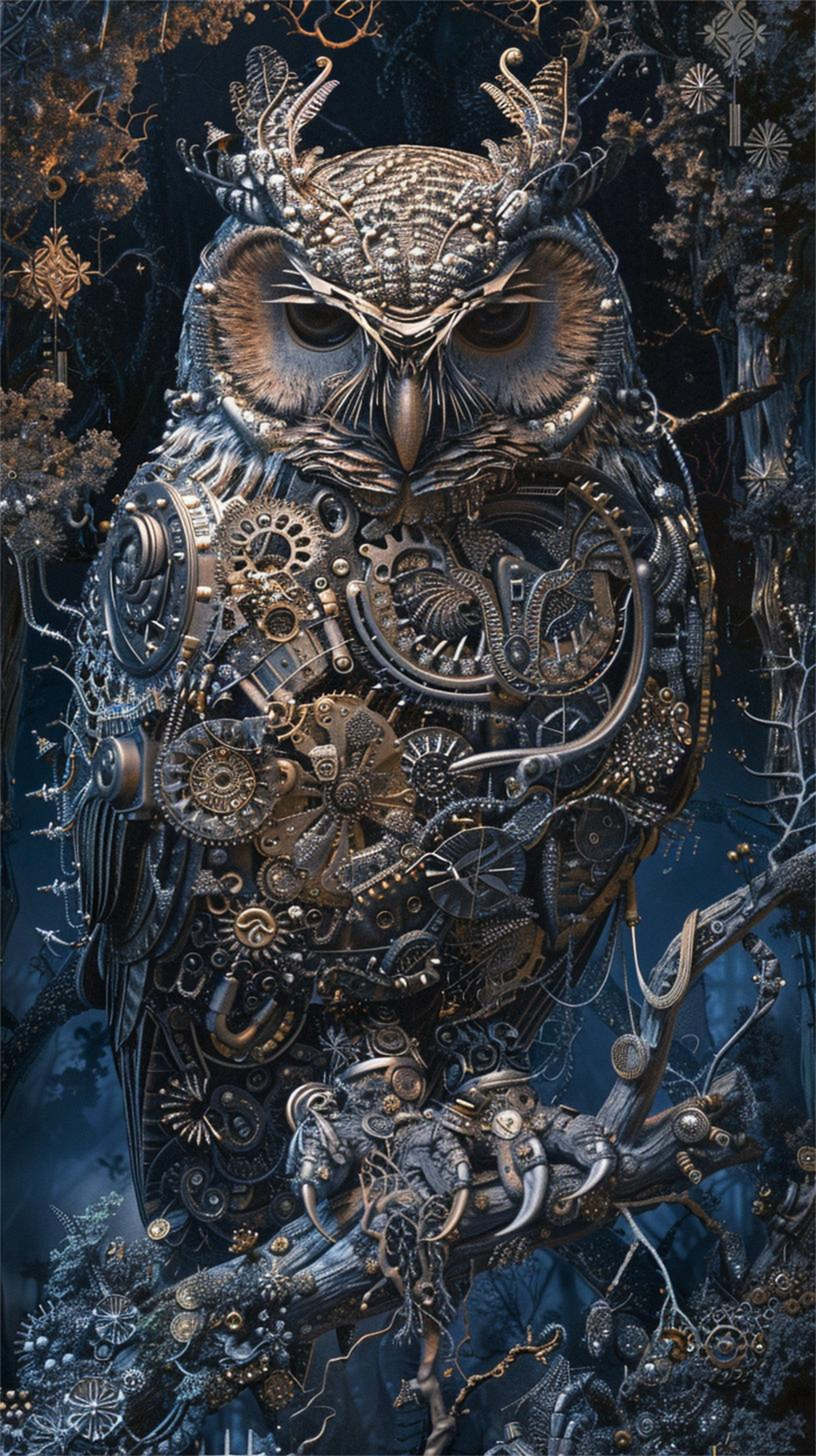 数字艺术机械拼装猫头鹰朋克风装饰画素材