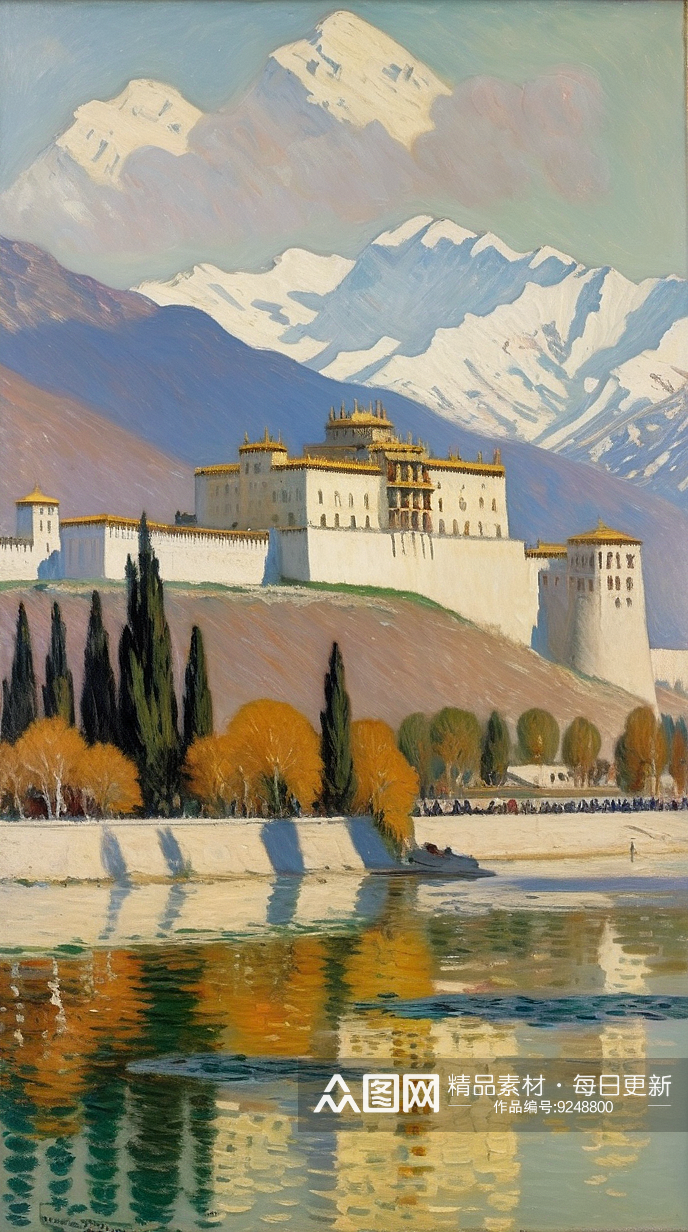 数字艺术手绘风景画西藏风景装饰画素材
