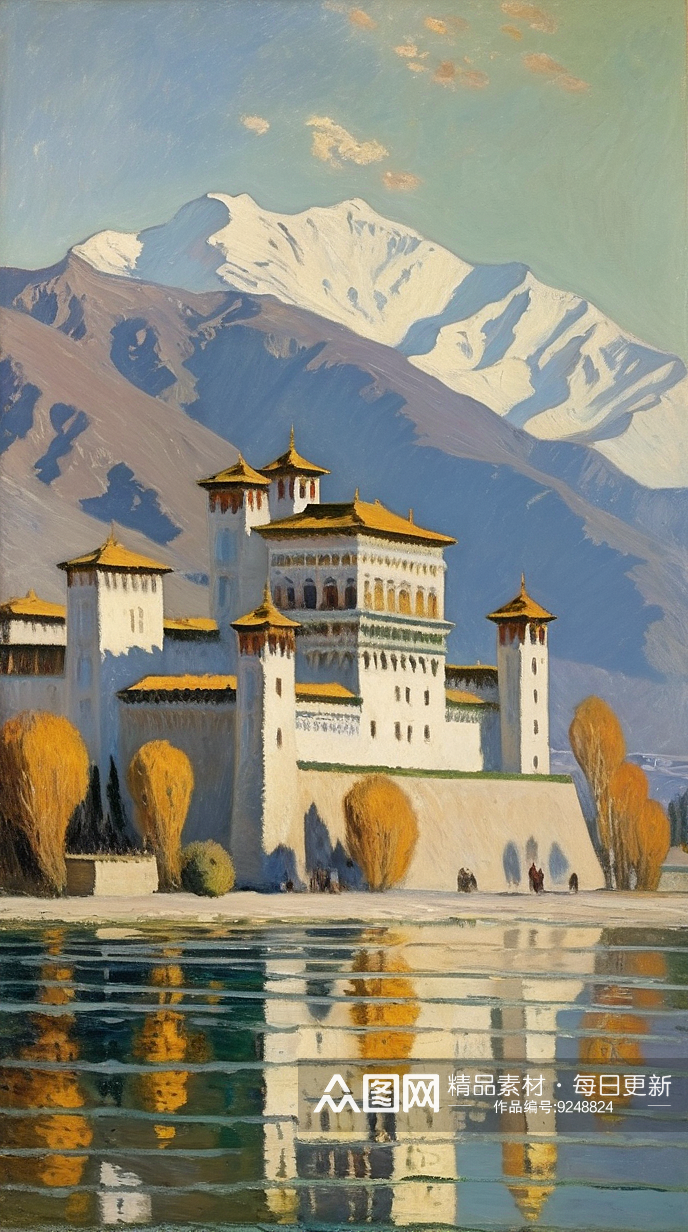 数字艺术手绘风景画西藏风景装饰画素材