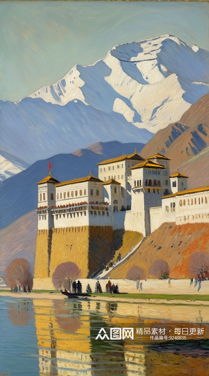 数字艺术手绘风景画西藏风景素材
