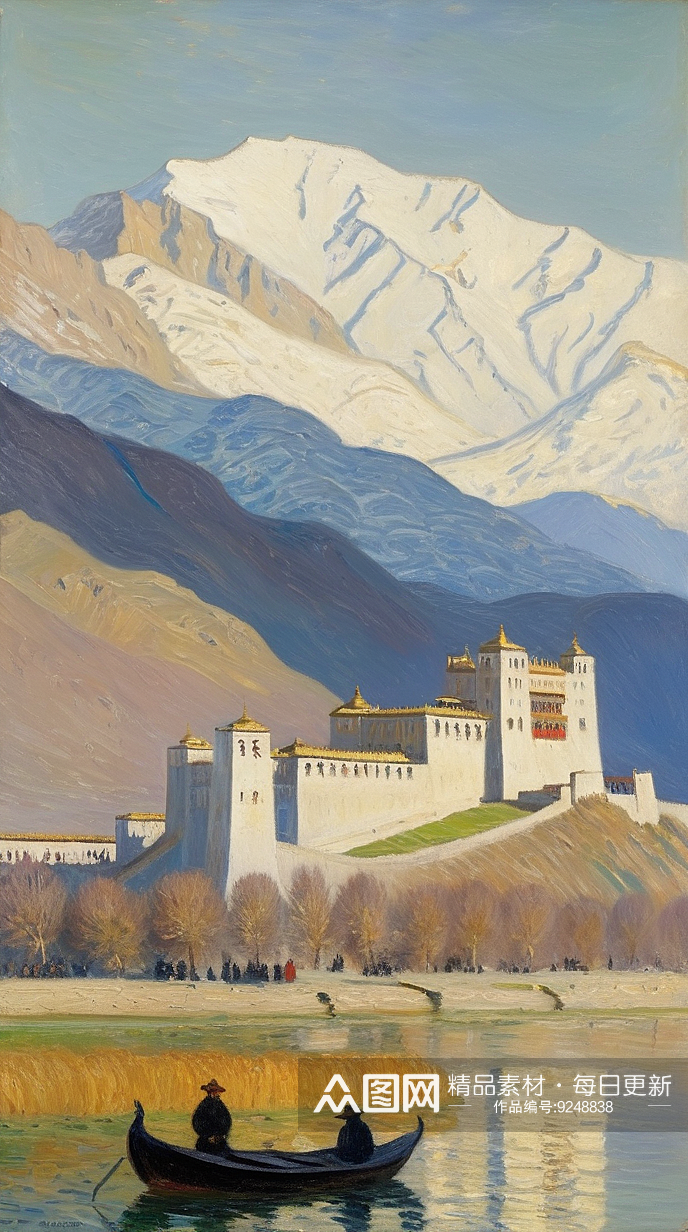 数字艺术手绘风景画西藏风景素材