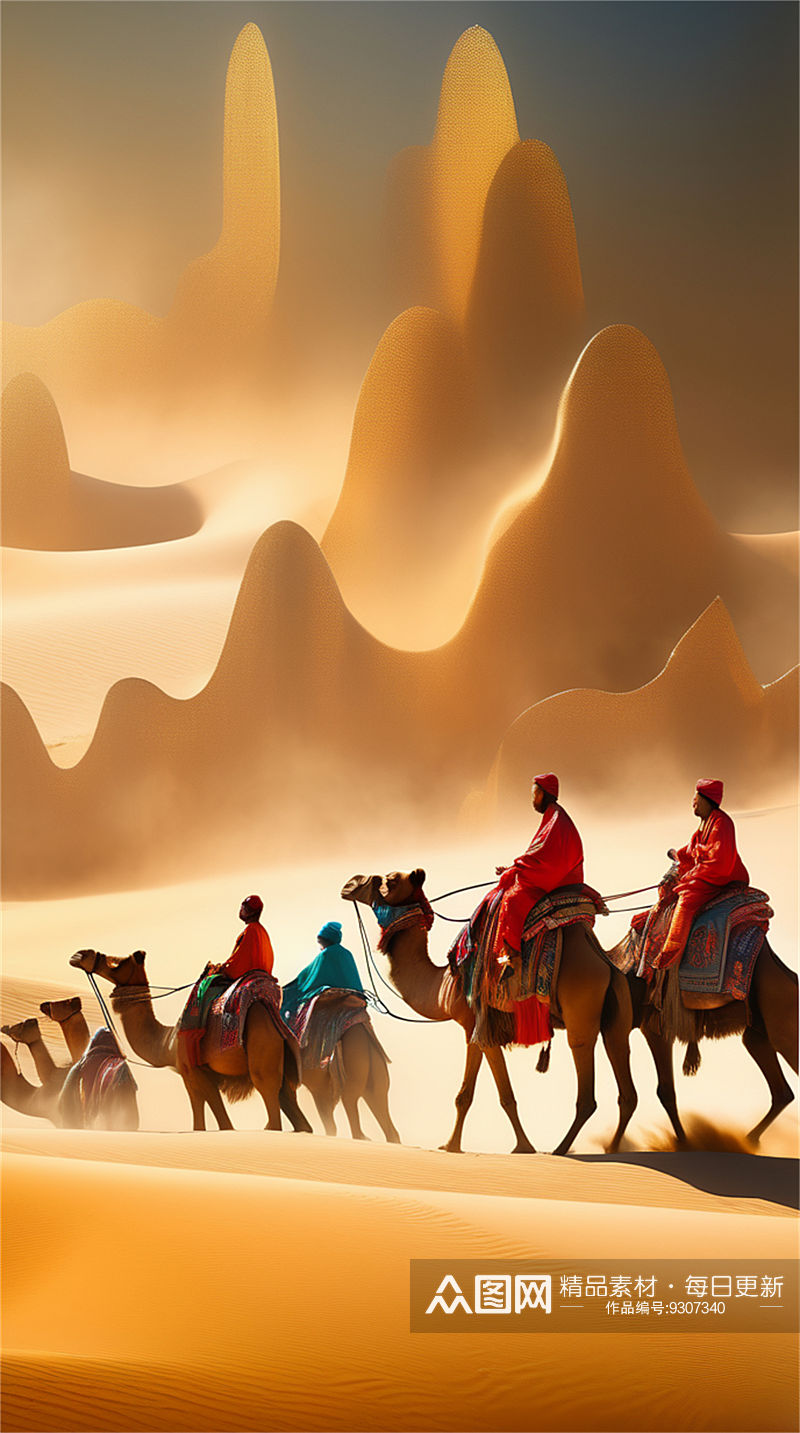 数字艺术丝绸之路插画沙漠场景素材