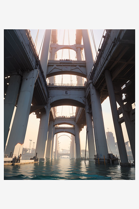 数字艺术高架桥跨江大桥场景图
