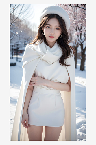 数字艺术雪地女装模特风衣女装服饰摄影