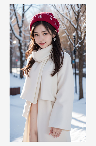 数字艺术雪地女装模特风衣女装服饰摄影