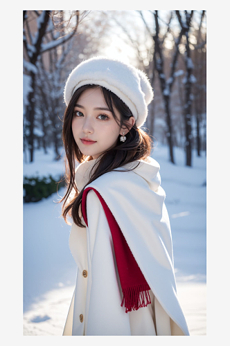 数字艺术雪地女装模特风衣女装服饰摄影