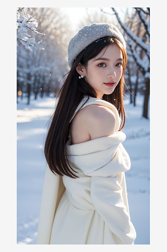 数字艺术雪地女装模特风衣女装服饰摄影