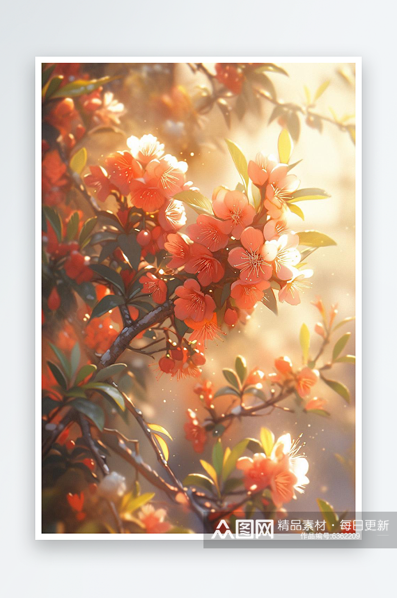 数字艺术春天阳光下的桃花插画装饰画素材
