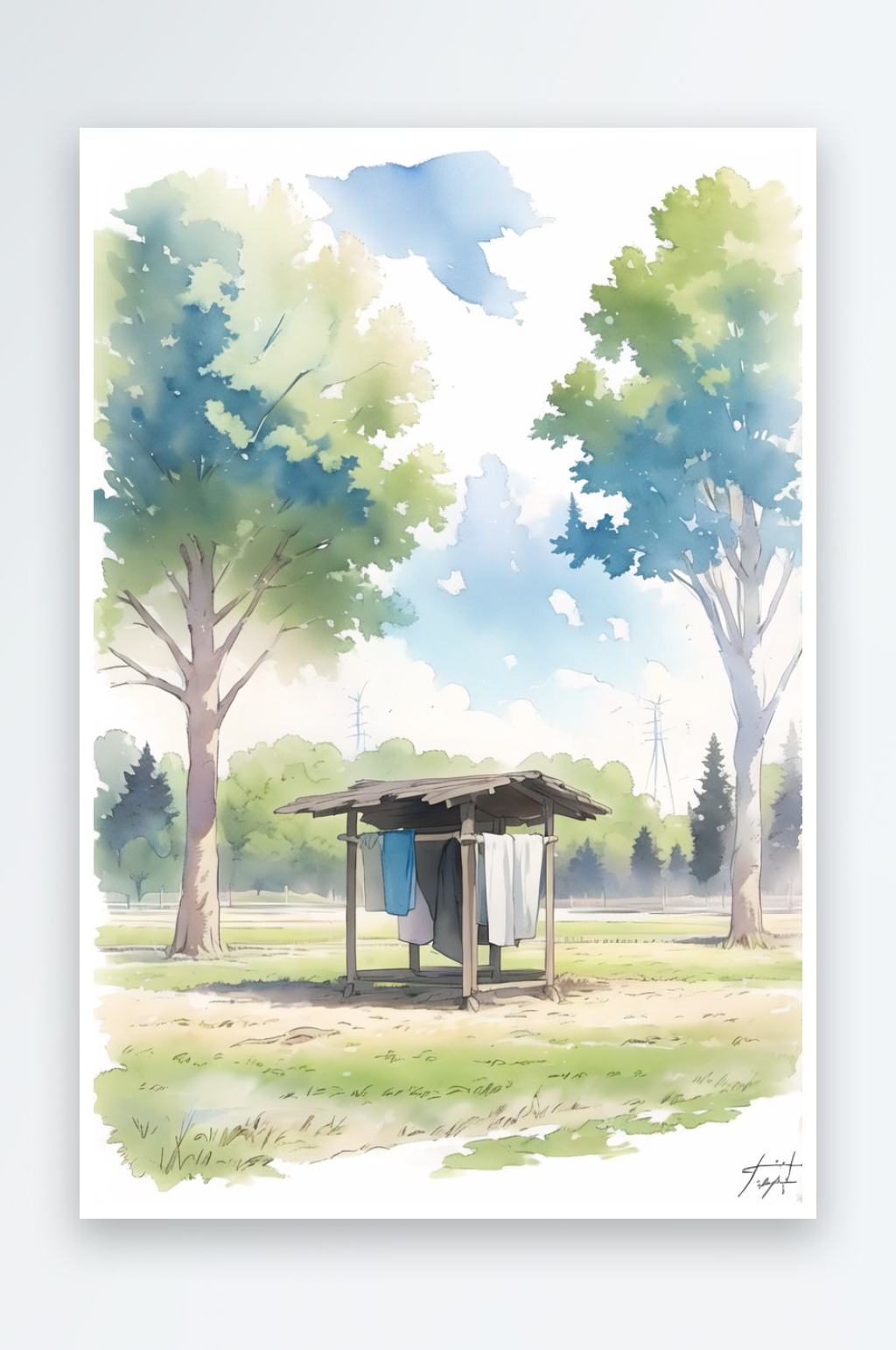 数字艺术水彩风景画水彩静物田园风插画装饰素材