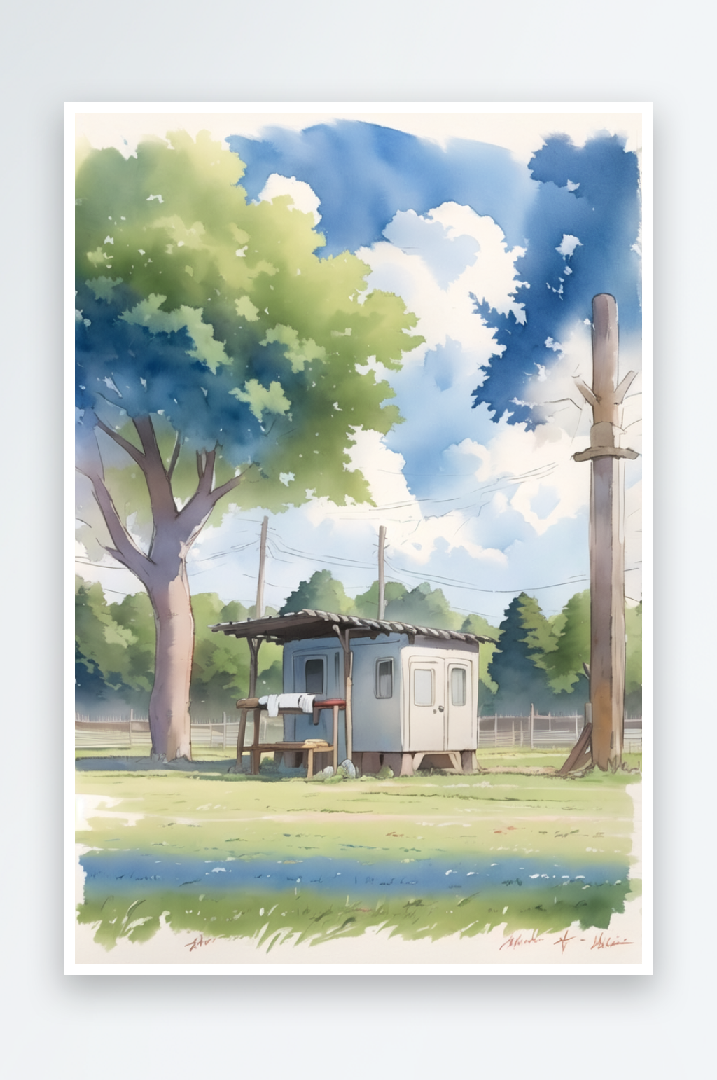 數字藝術水彩風景畫水彩靜物田園風插畫裝飾素材