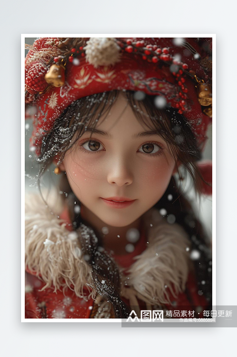 数字艺术儿童摄影人像绘画儿童绘画雪中女孩素材