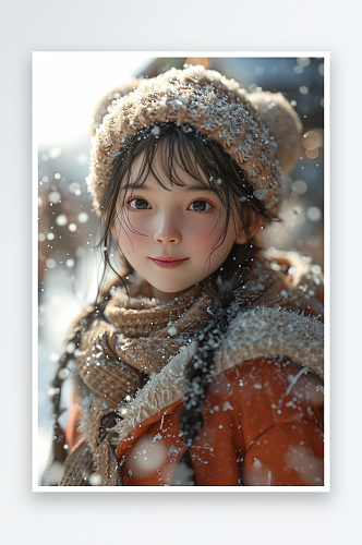 数字艺术儿童摄影人像绘画儿童绘画雪中女孩