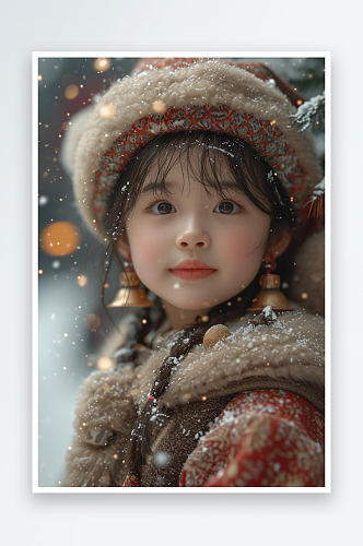 数字艺术儿童摄影人像绘画儿童绘画雪中女孩