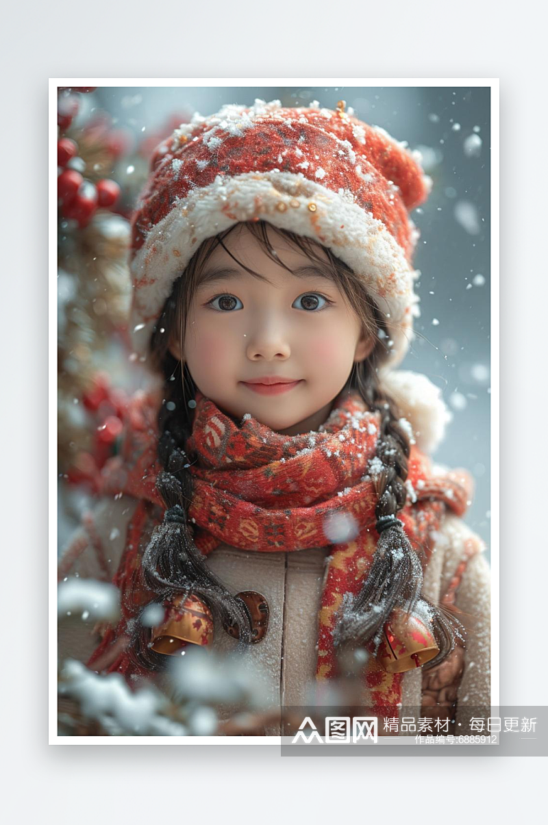 数字艺术儿童摄影人像绘画儿童绘画雪中女孩素材