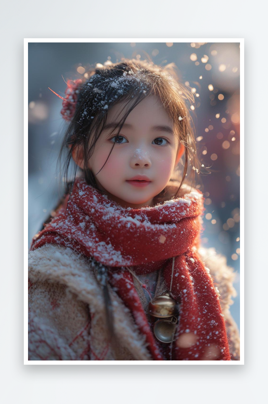 数字艺术儿童摄影人像绘画儿童绘画雪中女孩素材