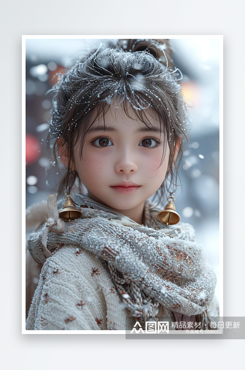 数字艺术儿童摄影人像绘画儿童绘画雪中女孩素材