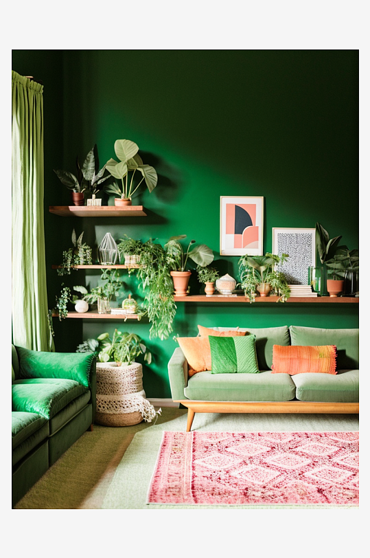 数字艺术绿色风卧室会客室装修效果图
