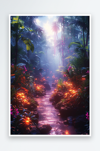 数字艺术超现实艺术雨林场景插画