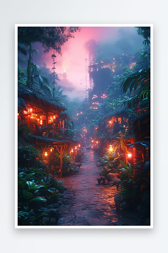 数字艺术超现实艺术雨林场景插画