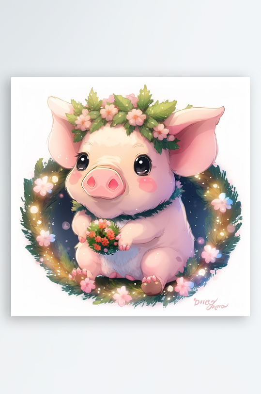 数字艺术生肖动物卡通猪插画猪