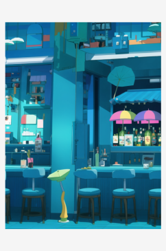 数字艺术蓝色场景咖啡馆酒吧场景