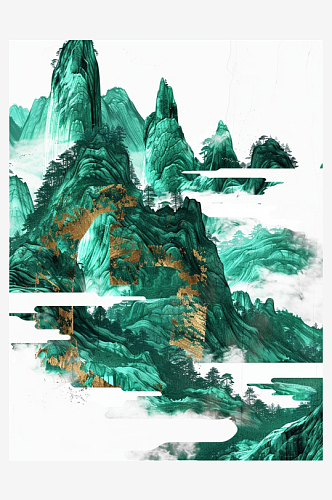 数字艺术创意插画玉石雕刻山水雕刻山水插画