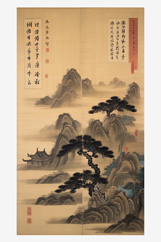 数字艺术国画写意山水水墨山水山水国画