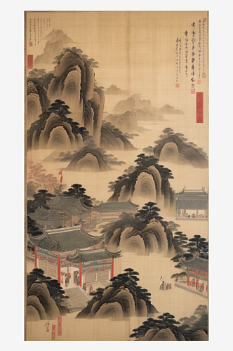 数字艺术国画写意山水水墨山水山水国画