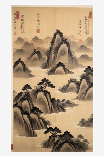 数字艺术国画写意山水水墨山水山水国画