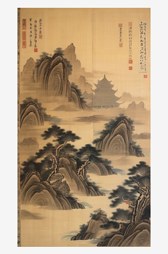 数字艺术国画写意山水水墨山水山水国画