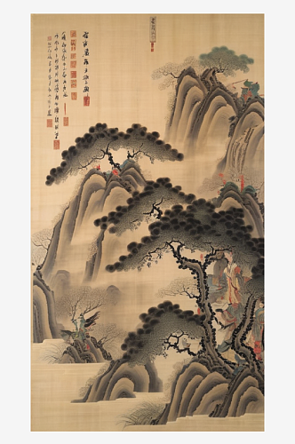 数字艺术国画写意山水水墨山水插画