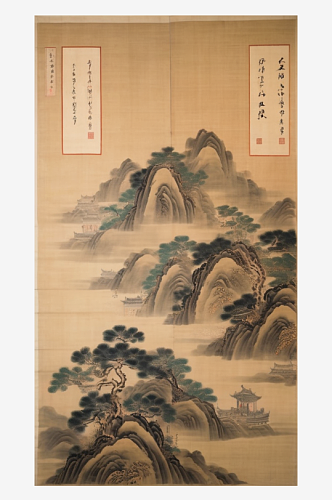 数字艺术国画写意山水水墨山水插画