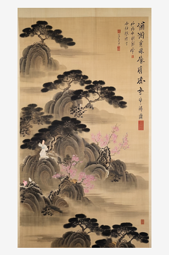 数字艺术国画写意山水水墨山水国画