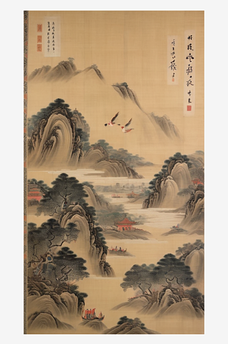 数字艺术国画写意山水水墨山水国画