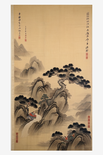 数字艺术国画写意山水水墨山水国画