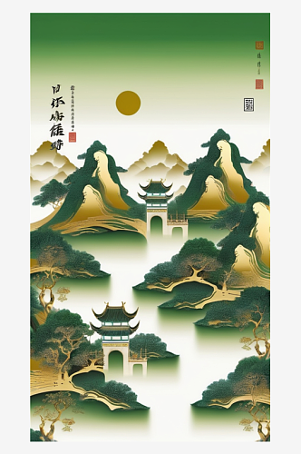 数字艺术创意山水画山水插画创意插画