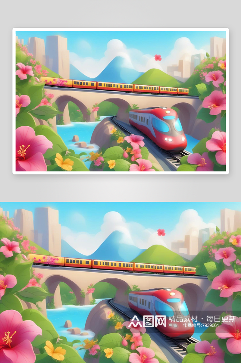 数字艺术皮卡斯风插画插图火车高铁插图素材